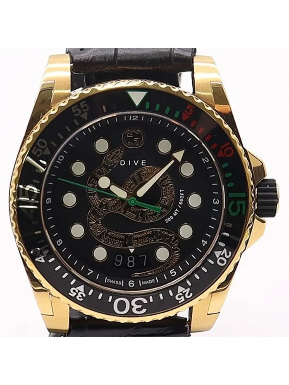 Gucci Dive 136.2 Black Dial Snake Date Watch